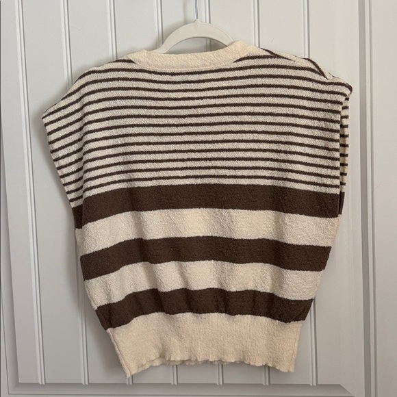MIOU MUSE WOMENS SLEEVELESS STRIPED CREME BROWN SWEATER SIZE SMALL OLI- - Picture 6 of 6